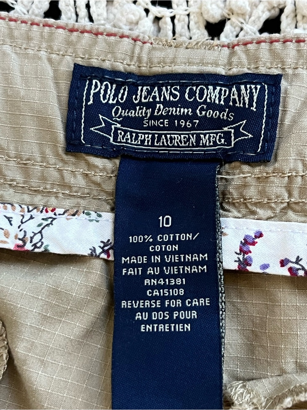 Polo Jeans Co Ralph Lauren Khaki Ripstop Cargo Pants Size 10